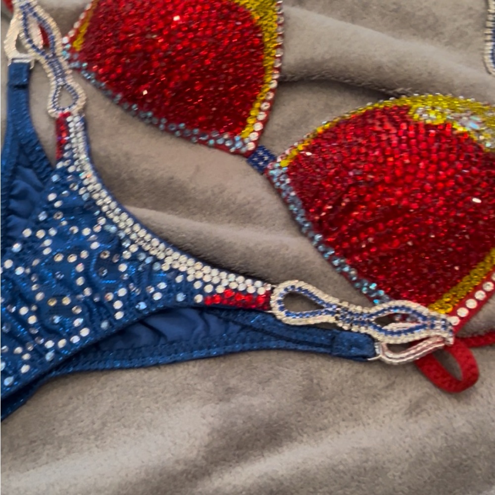 Wonder Woman inspired competition bikini suit
